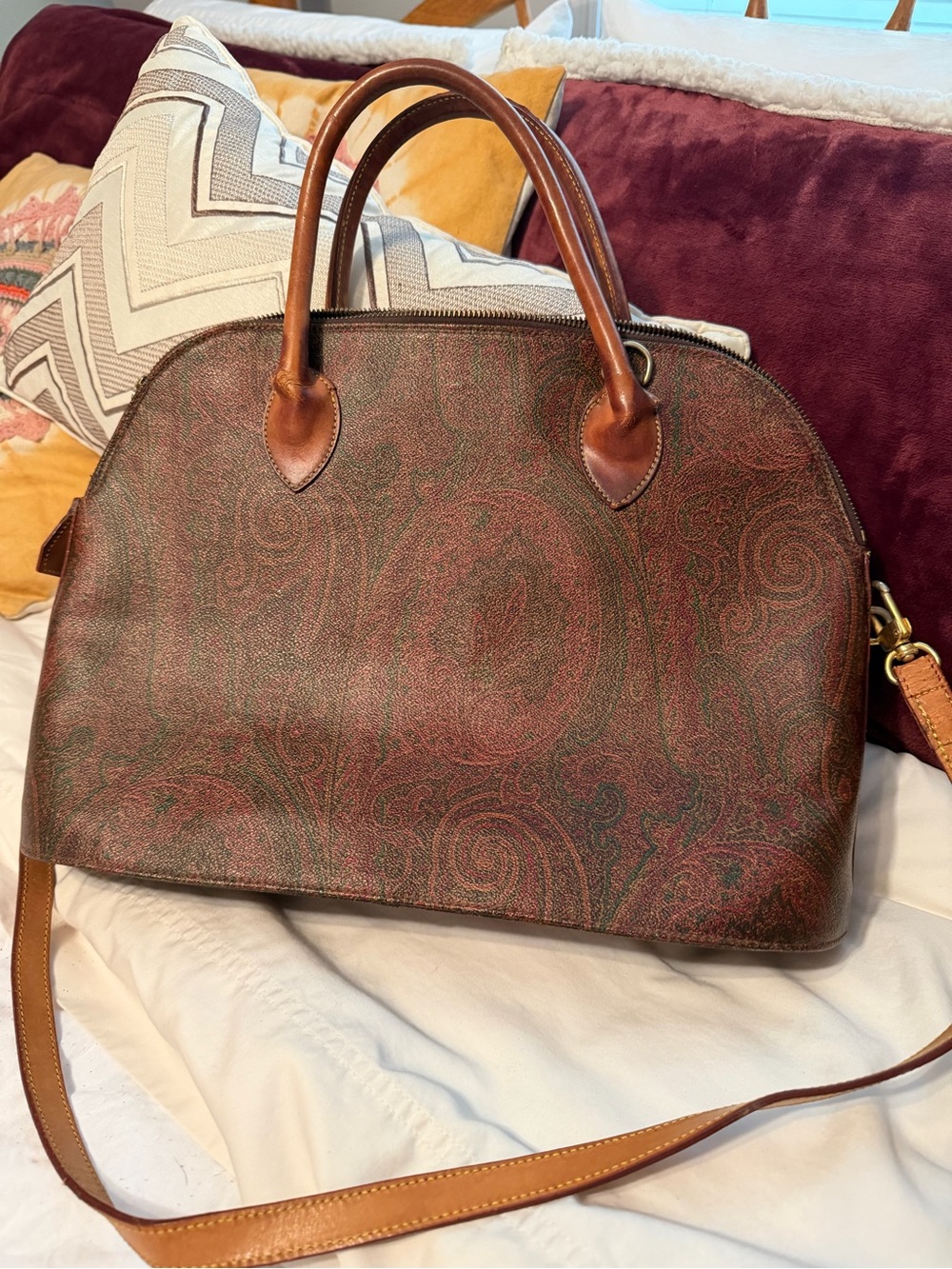 Vintage Etro two- way Leather-Trim Paisley Dome Satchel/Crossbody